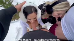 play Snowy Threesome': Blonde & Brunette Amateur GFs Suck Cock & Get Facial Cumshots